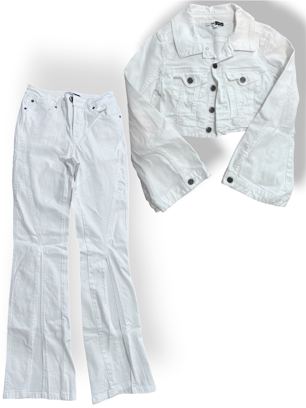 Fashion Nova White Flared Jeans with Cropped Jacket Set